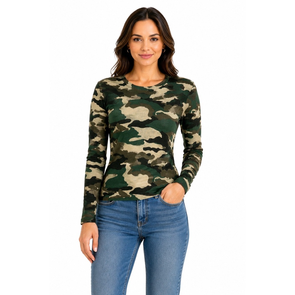 J. Crew Merino‎ Wool Crewneck Sweater Women XS Camo Lightweight Y2K Casual